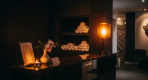 Reception of a licensed erotic massage salon in Prague with a printed price list